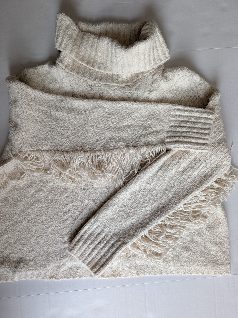 Shyanne Women’s 2XL Ivory Fringe Sweater Western Cowgirl Turtleneck Pullover